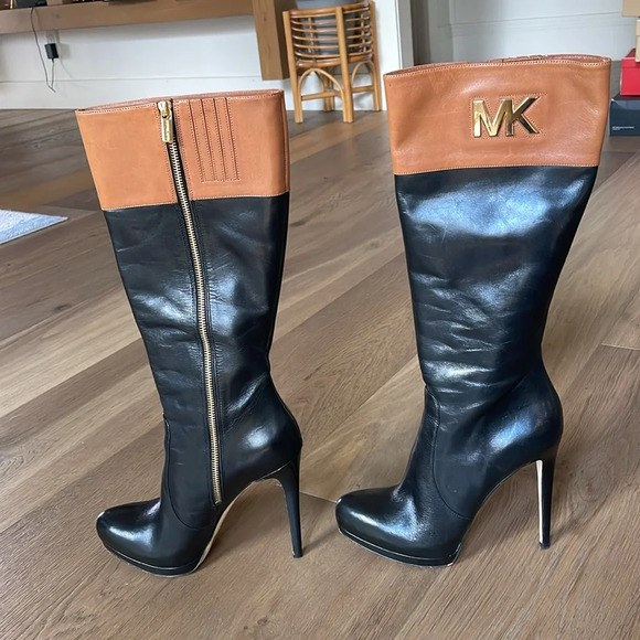 Michael Kors Hayley Black Boots Knee High MK Platform Size 8.5 - Picture 6 of 16